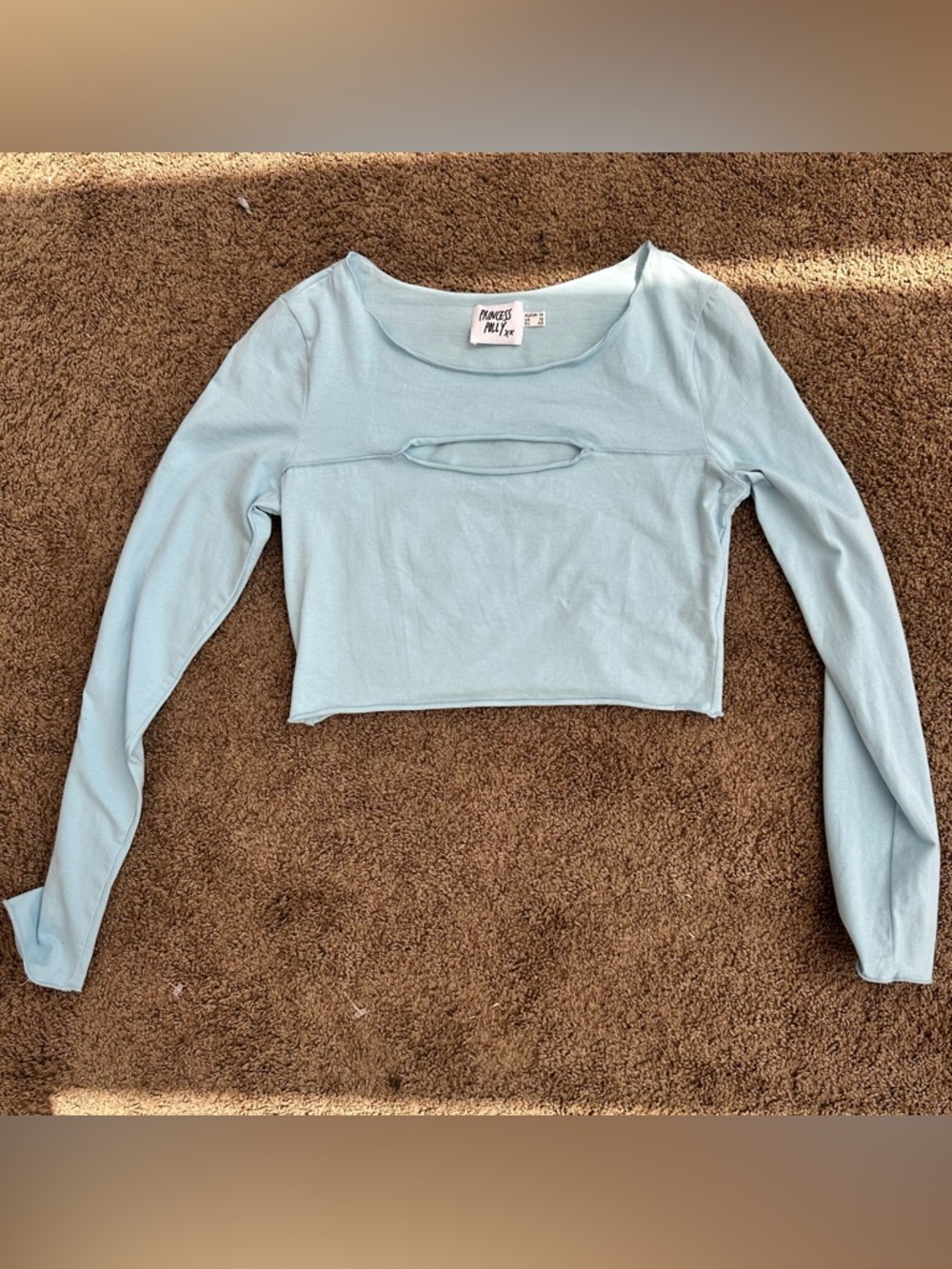 Princess Polly Light Blue Cutout Long-Sleeve Crop Top